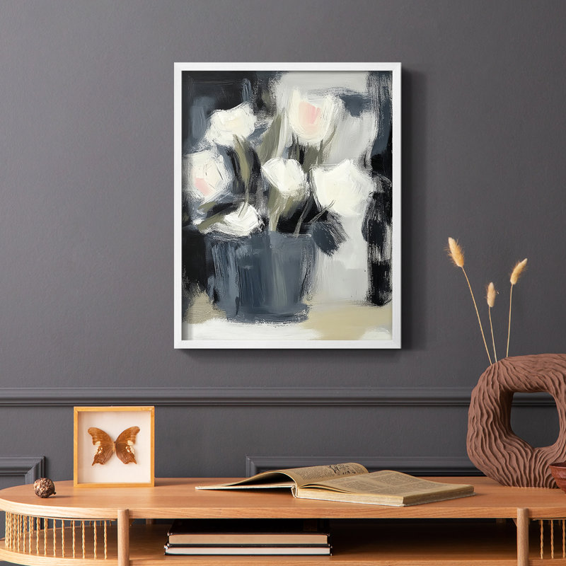 Série FLORAL DCXCVI - Impression encadrée de qualité supérieure - Prêt à être accroché - Aucun clou requis, Blanc
