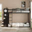 Lit simple superposé simple avec 4 tiroirs de rangement, rail suspendu, bande lumineuse et tablettes intégrées et 2 panneaux perforés, noir, 3 couleurs disponibles-130085095