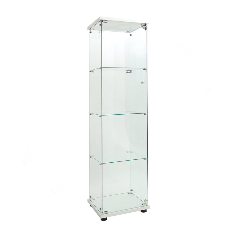 Vitrine lumineuse en verre à 4 tablettes avec porte, verre trempé et éclairage intégré pour une vitrine élégante.