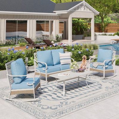 Ensemble de mobilier de patio pour 4 personnes avec chaises longues berçantes