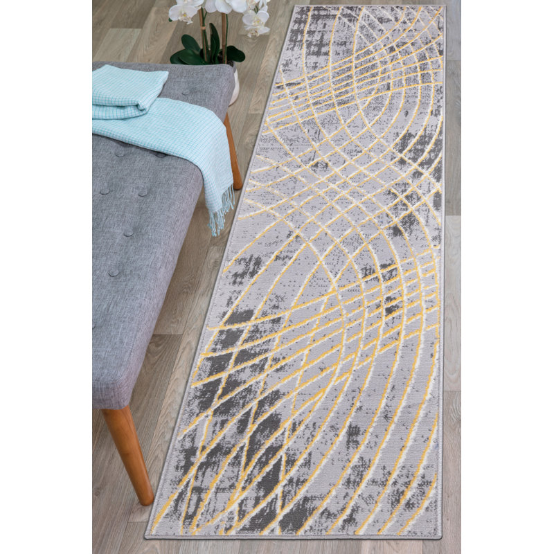 Tapis jaune / gris / ivoire Lowden, Tapis de couloir 2 pi x 7 pi