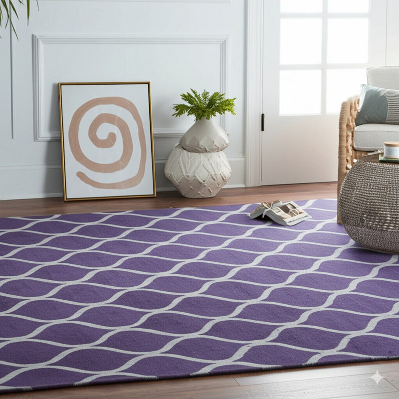 Hand Tufted Wool Area Rug in Black, Purple