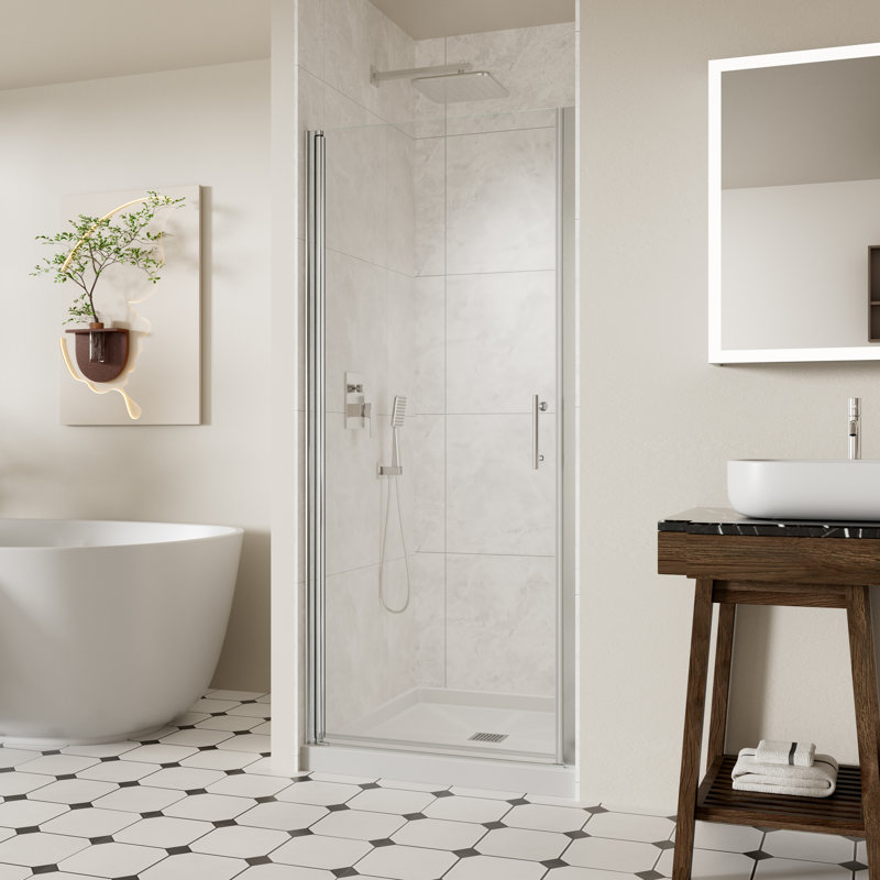 30-31.4" W x 72" H Frameless Shower Door, Pivot Shower Glass Doors with 1/4" (6mm) Clear SGCC Tempered Glass, Chrome Swing Shower door out of Plumb Adjustability