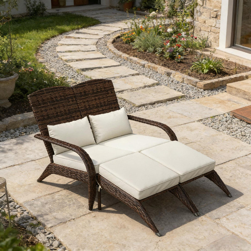Garden Wicker Chair,2 Person Fire Pit Chair,Lounge Chair, Cream White
