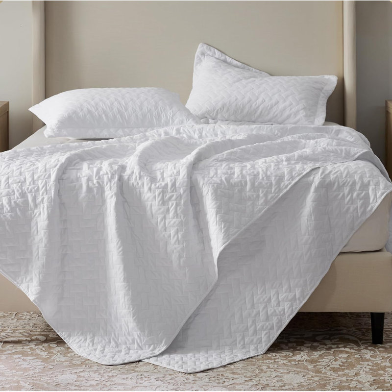 Couverture matelassée Best vendeur - motif tissé texturé, couvre-lit léger Airy, 85 g / m², Blanc