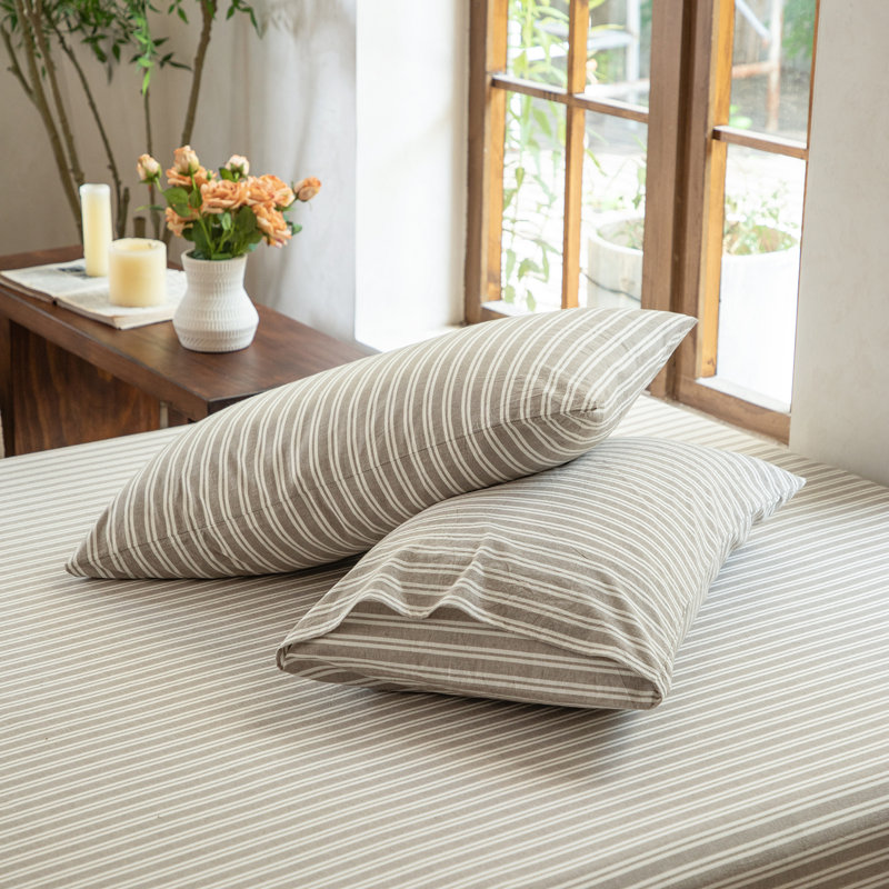100% Washed Cotton Bedding Sheet Set 4 Pieces,1 Fitted Sheet,1 Flat Sheet and 2 Pillowcases,Comfy Textured Sheet Set