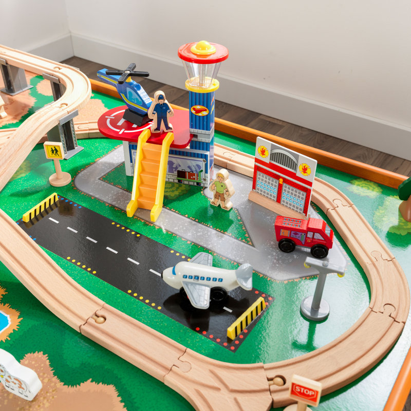 Ride Around Town Wooden Train Set with Table and 100 Pieces