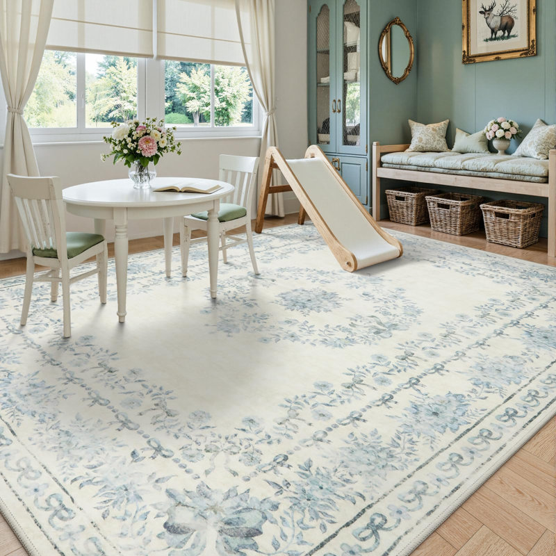Tapis bleu lavable à la machine Kaldi, Rectangulaire 8 pi x 10 pi