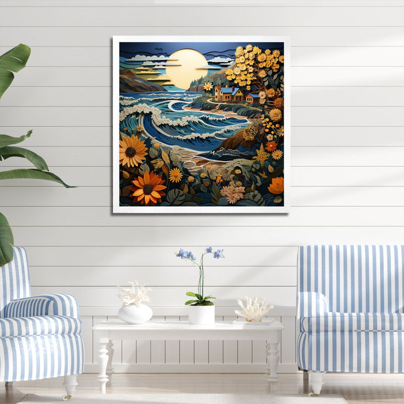 Coasterc Seaside Retreat Papercut - Imprimé, H 24 po x l 24 po x P 1 po, Cadre photo blanc