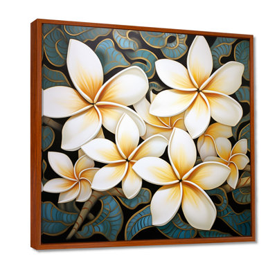 Fleur de plumeria blanc rétro bleu sarcelle II - Plumeria, art mural