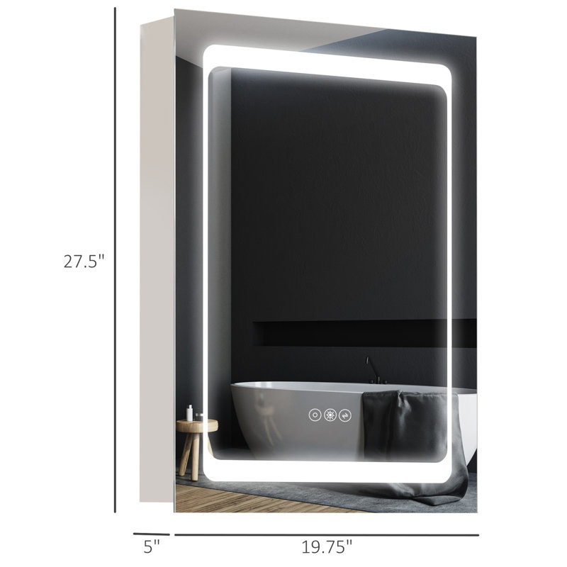 Armoire à miroir avec éclairage à DEL - Organisateur de salle de bain mural, rangement à 3 tablettes, luminosité et température de couleur réglables, peu encombrant, médicaments et tablettes antirouille en acier inoxydable, gradateur 2