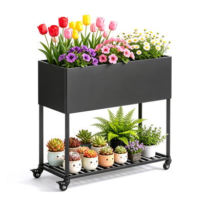 Elevated Metal Planter Box, Double-layer, with wheels
