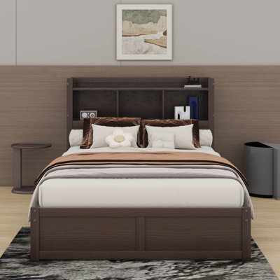 Full Size Storage Platform Bed With Pull Out Shelves, Twin Size Trundle And Drawers