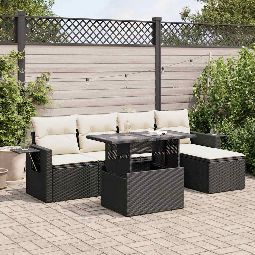 Vidaxl 6-Tlg. Garten-Sofagarnitur Mit Kissen Schwarz Poly Rattan