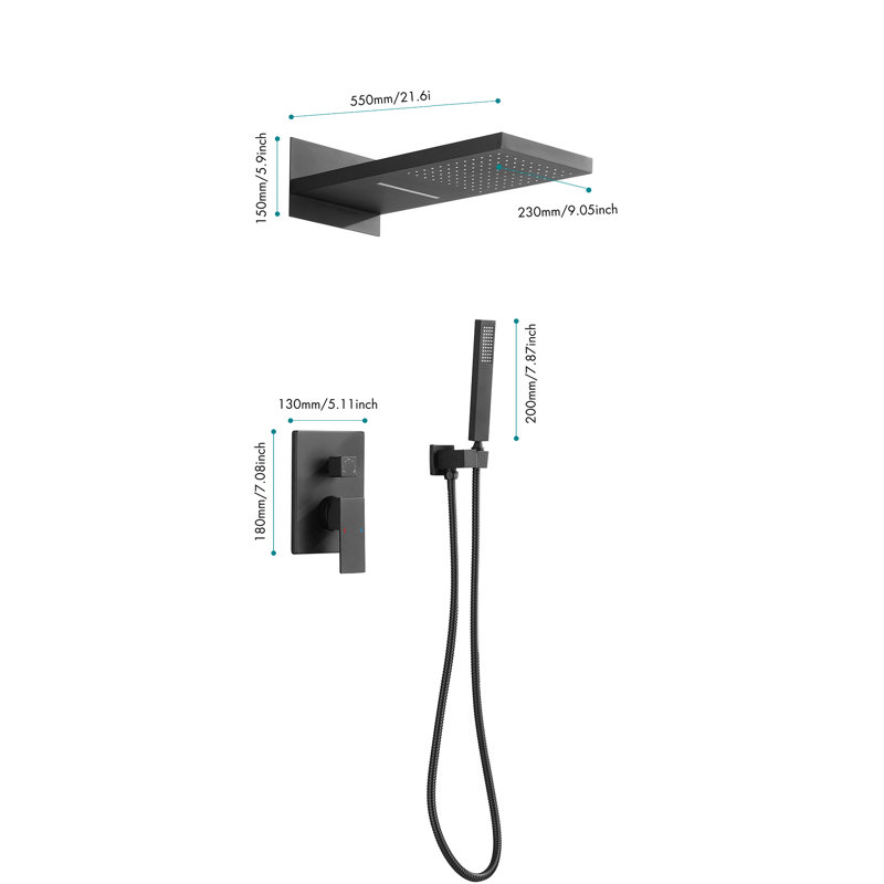 Système de douche avec valve brute, Noir mat