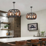 Comas 5 - Light Unique / Statement Wood Drum Chandelier Farmhouse Chandelier for Dining Room