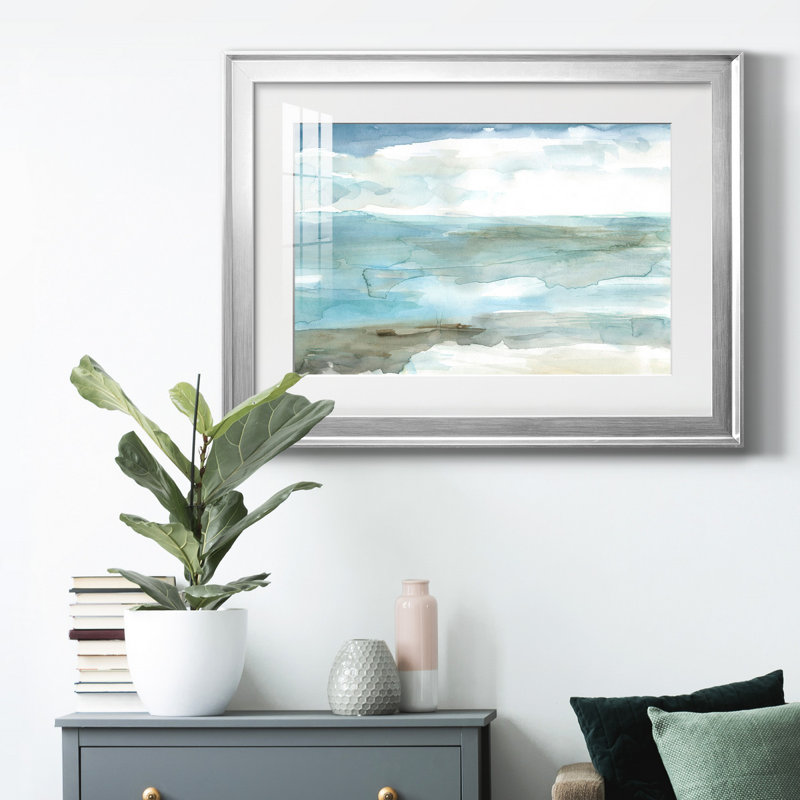 «Shimmering Shore Macro», reproduction encadrée de qualité supérieure - prête à être accrochée, Cadre argenté