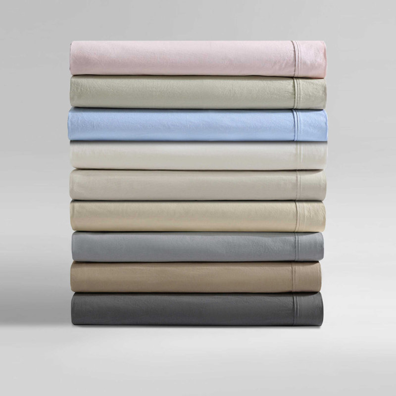Calvin Klein Washed Cotton Percale Sheet Set, Blue, Full Sheet Set with 2 Pillowcases