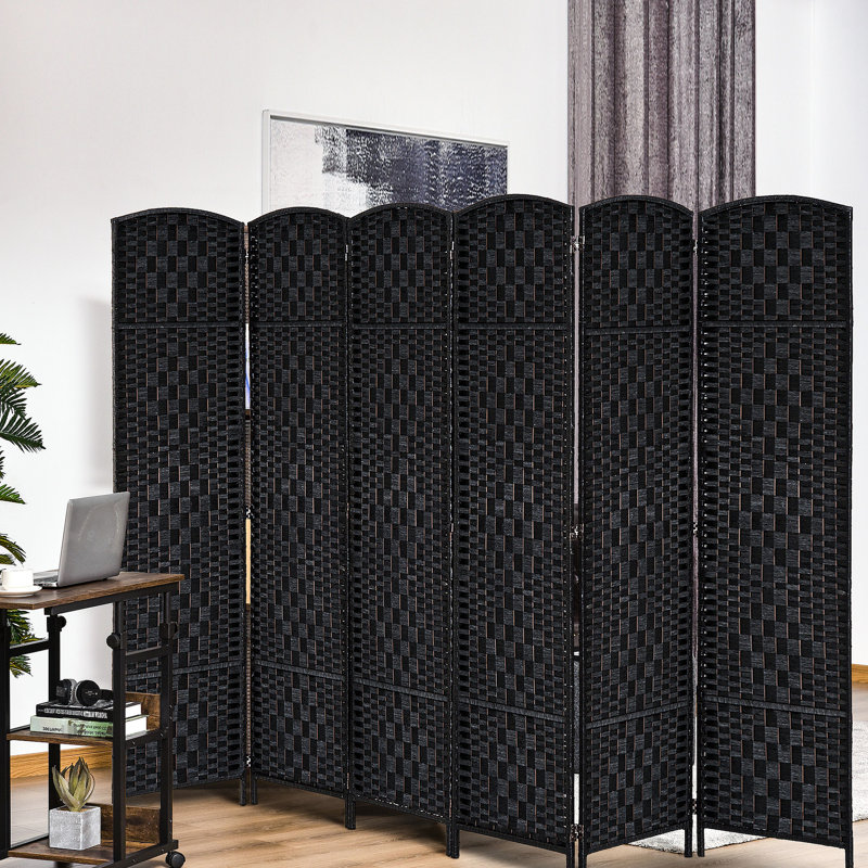 Cloison d'intimité de 6 pi de hauteur tissée noire. Créez facilement. 6 panneaux tendance. Charnières pratiques pour une installation rapide. Écran portable et mobile - noir. Idéal pour les petits espaces. Positionnement flexible.