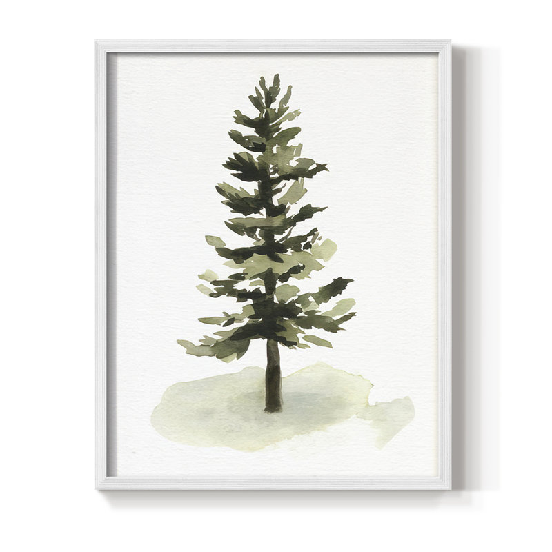 Watercolor Pine II Framed Print - Solid Wood, 11" H x 9" W, White