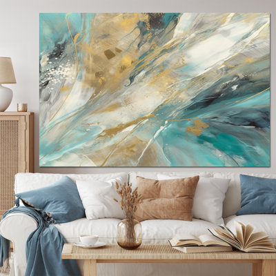 Golden Hour In Turquoise Waves IV - Abstract Canvas Wall Art