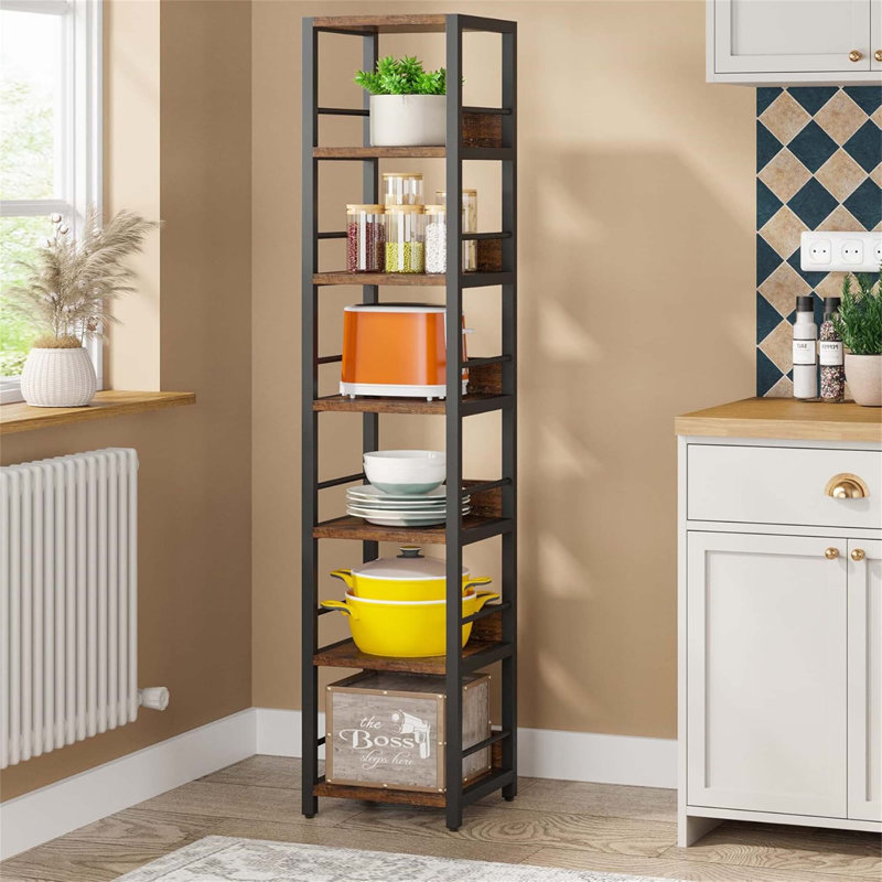 Tablette d'angle de 74,80 pouces de hauteur à 6 niveaux, étagère de rangement rustique étroite pour petits espaces, étagère ouverte