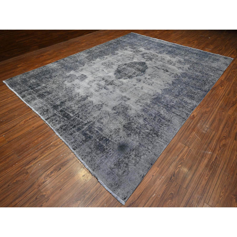 Tapis oriental gris propre et doux 9 pi 8 po x 12 pi 6 po Zoroastrian Kerman