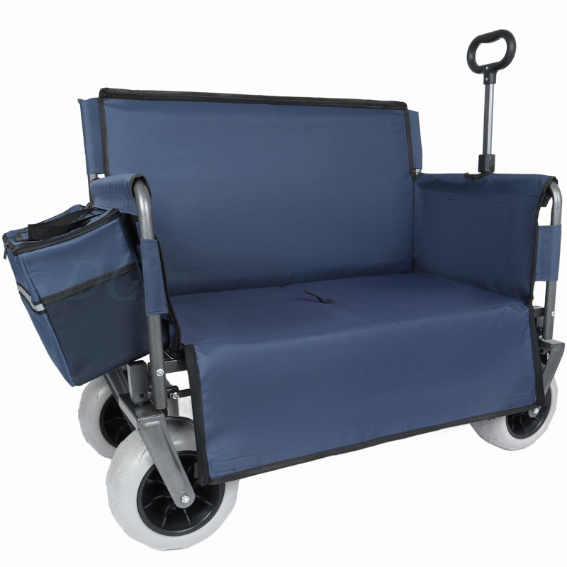 Chariot pliant 3-en-1 avec siège de banc - Protection brevetée, capacité de 500 lb, pneus de plage de 9 po x 4 po pour le camping et la plage