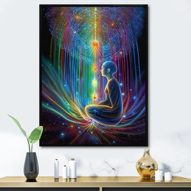 Iridiscent Rainbow Awakening - Imprimé, Cadre flottant noir, 44" H x 34" W