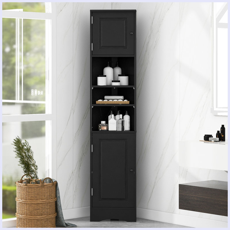Grande armoire de salle de bain avec panier à linge, grand panier à linge inclinable et armoire de rangement supérieure