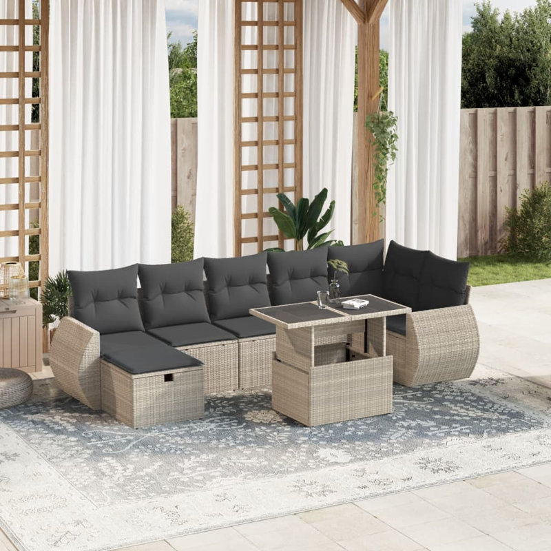  Ensemble de canapé de jardin gris clair, gris foncé, Gris clair