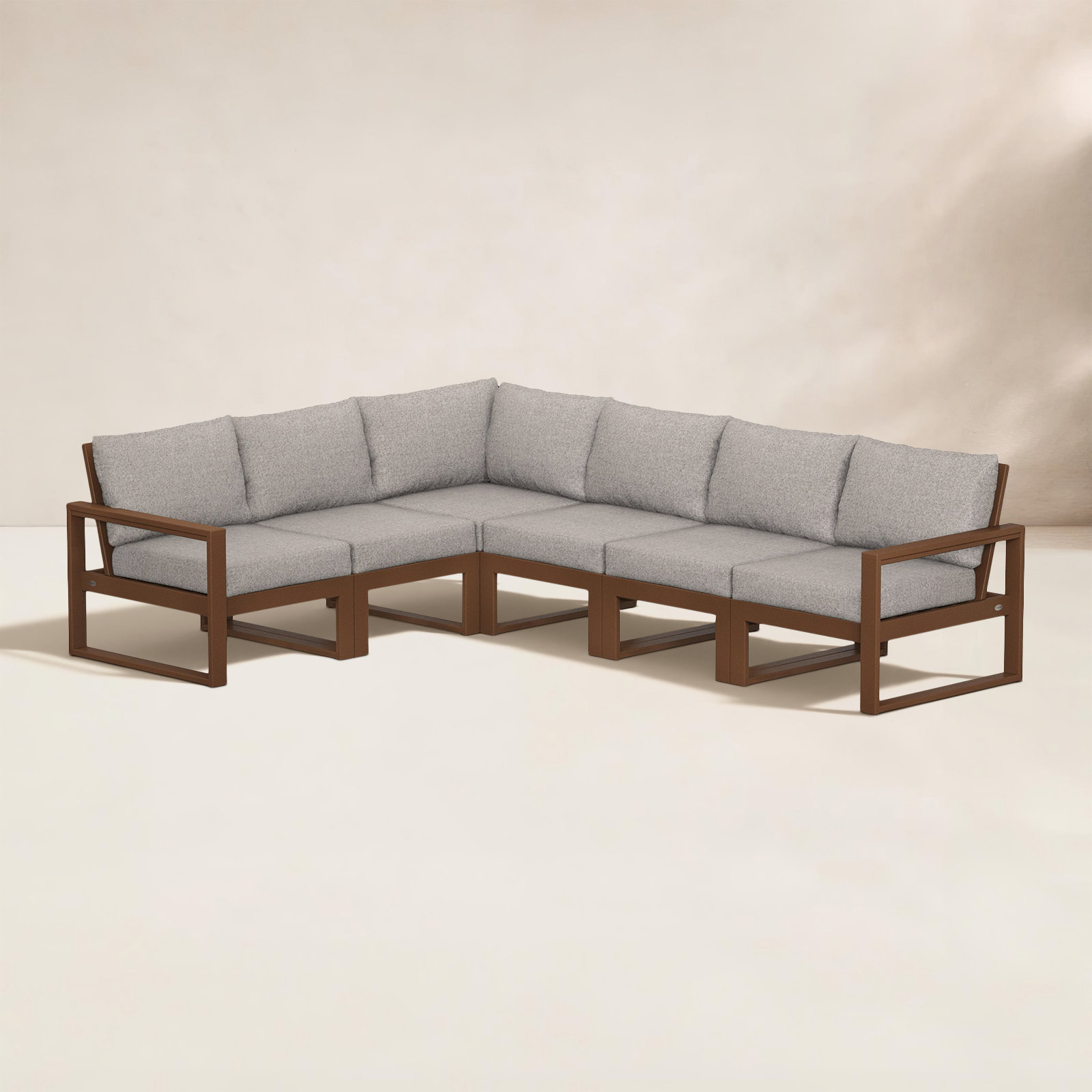 POLYWOOD® Edge 111" Patio Sectional, Dune Burlap, Teak