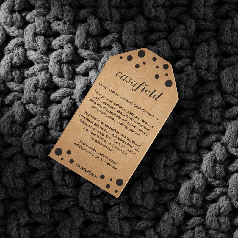 Casafield Square Pouf Ottoman, Cotton Knit Upholstered Footrest - Black, Black