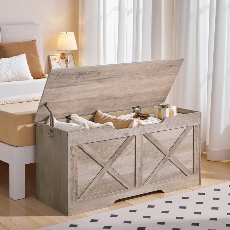 Coffre de rangement 39,4 po, coffre de rangement pour couvertures, coffre d'appoint, Gris