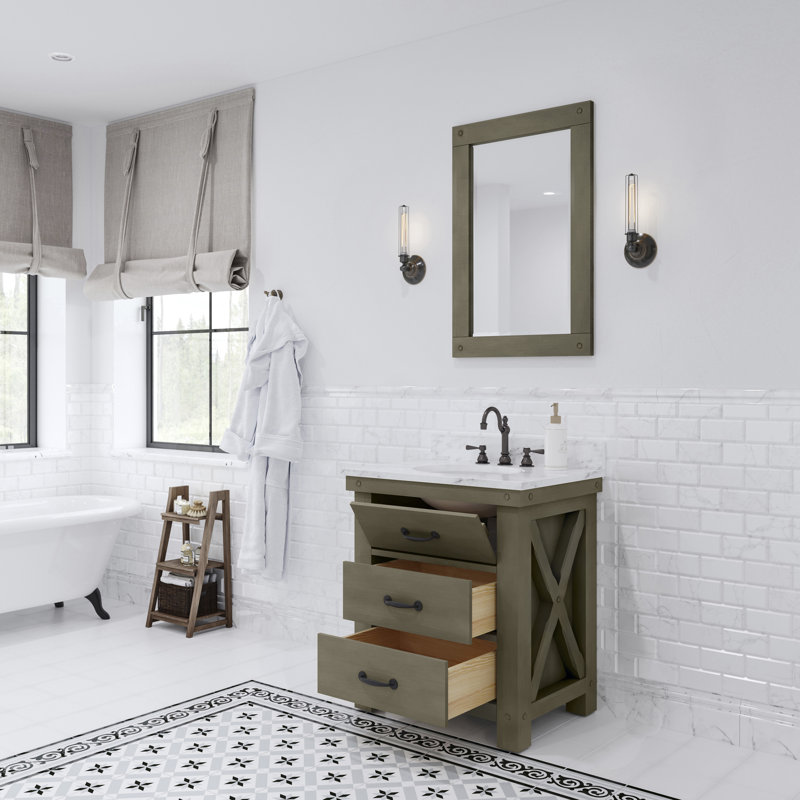Jessen 30'' W Single Vanity, Carrara White, Rostic Sienna