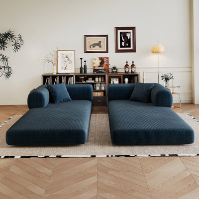 78.8" Compression Sofa,Convertible Floor Sofa Bed-With Pillow Back Support Armrest,Comfy Futon Couch Sleeper Bed,Loveseats Boneless Modular Sectional Sofa,Corduroy Fabric,For Living Room,Bedroom,Blue