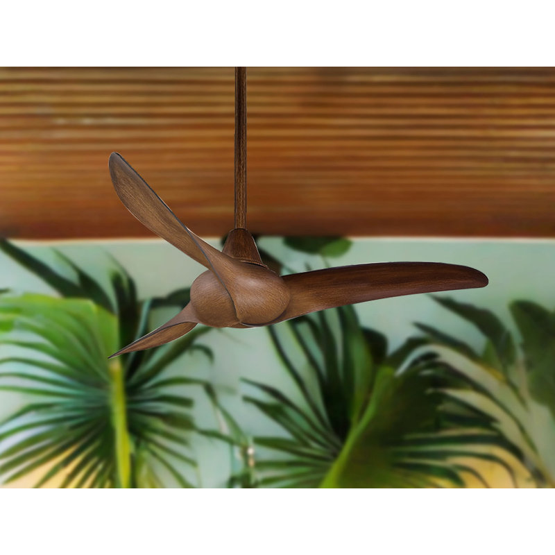 44'' Wave 3 - Blade Standard Ceiling Fan with Remote Control, Distressed Koa