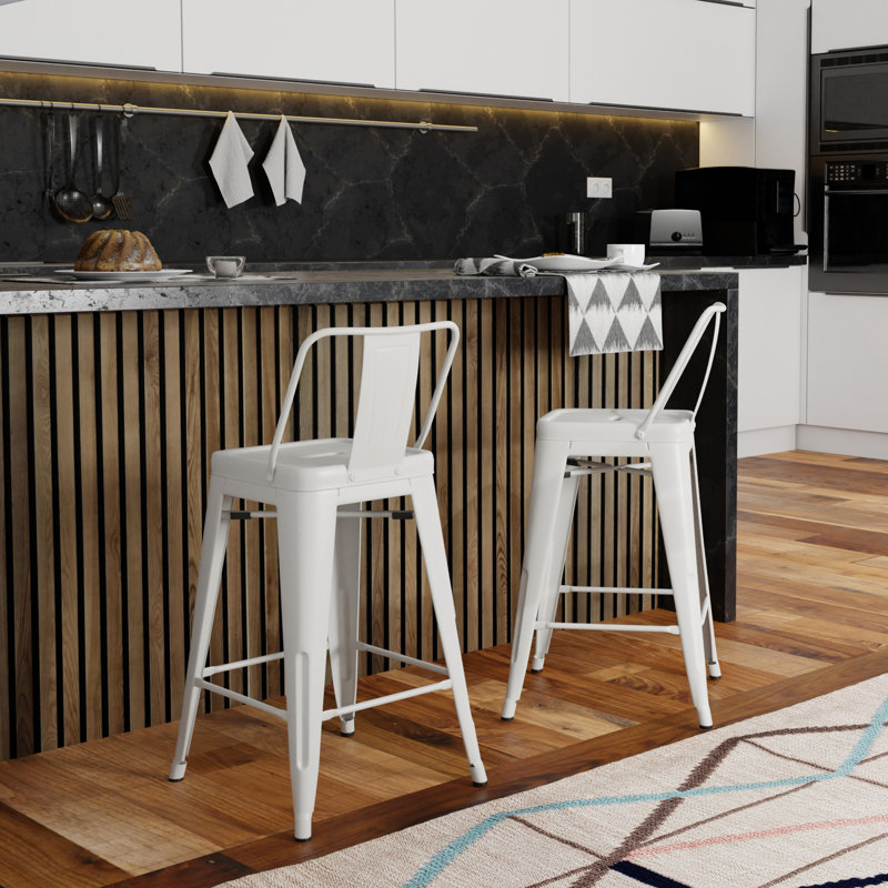 Tabouret en métal Rayne, Blanc, Tabouret de comptoir (siège d'une hauteur de 24 p, 2