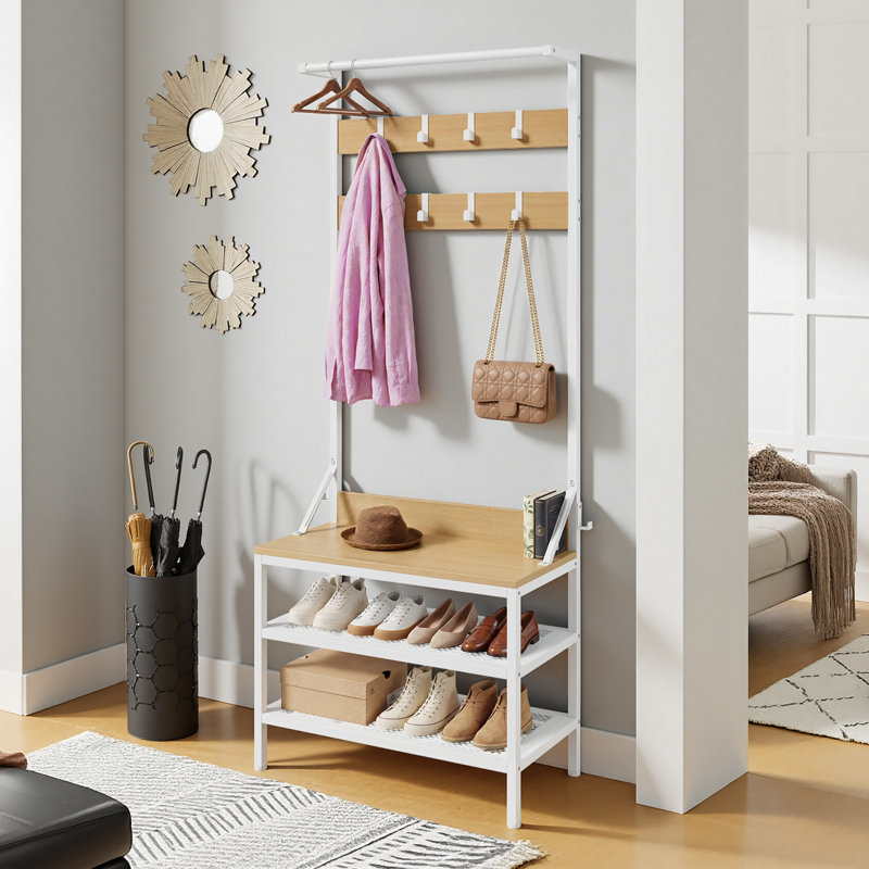 Hall Tree 72cm Wide with Bench and Shoe Storage, Light Yellow