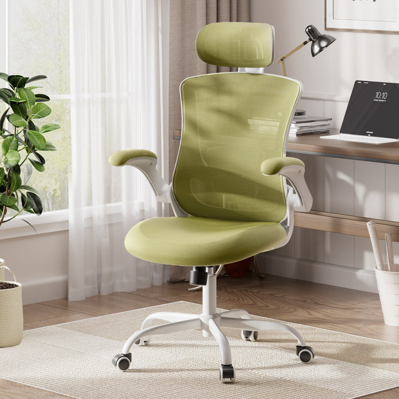 Chaise de bureau ergonomique en filet avec accoudoirs relevables Inbox Zero, Vert