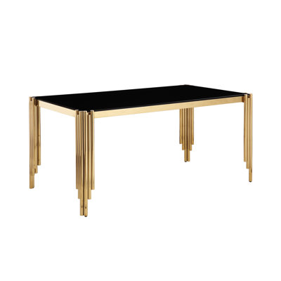 Table rectangulaire en verre trempé 65 po avec pieds dorés polis - Esthétique moderne pour la maison et la cuisine