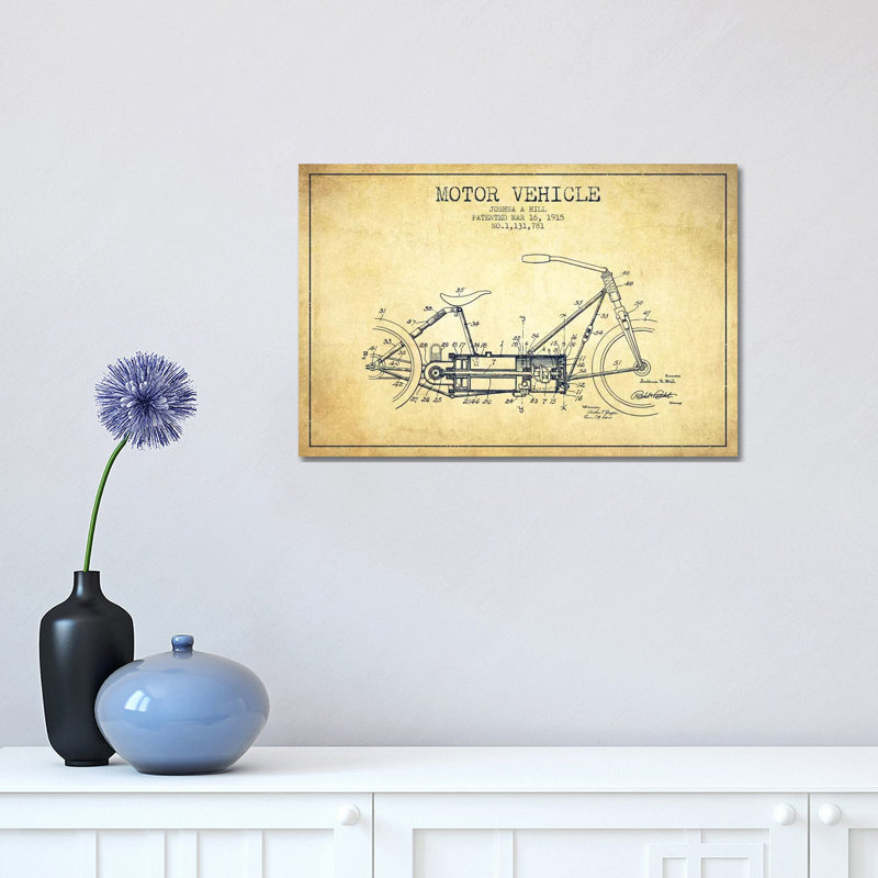 Joshua A. Hill motor vehicle patent sketch 1 Piece Wrapped Canvas Wall Art, 30.48 cm H x 45.72 cm W