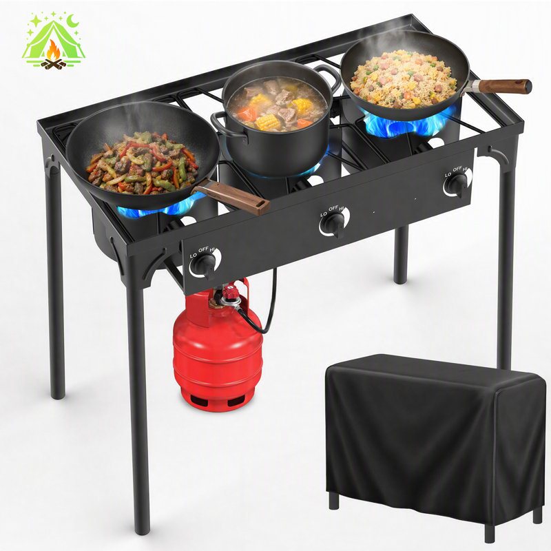 Poêle de camping extérieur avec pare-brise et table d'appoint, Sans barrières latérales