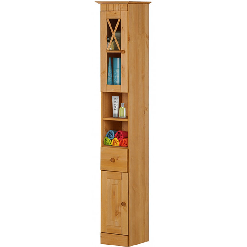 Vernita Solid Wood Freestanding Linen Cabinet, Stain Wax