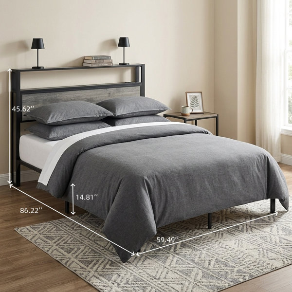Latitude Run® Full Size Vintage Grey Metal Bed Frame With RGB LED ...
