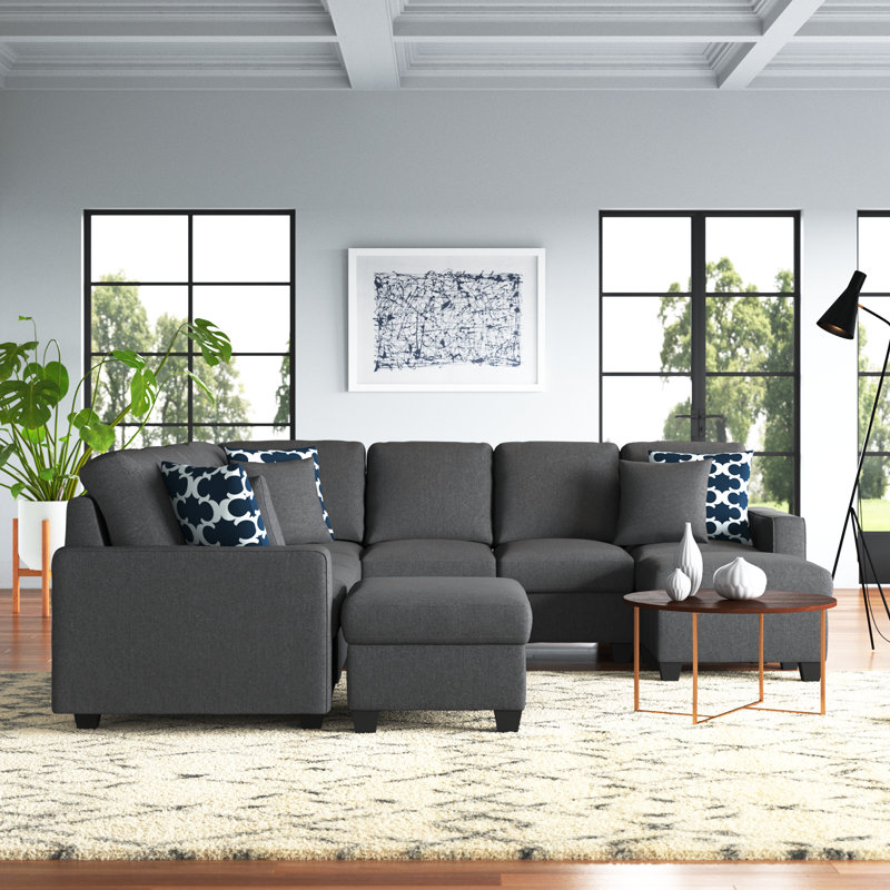 Aracena Reversible Sectional Sofa With Ottoman, Dark Gray