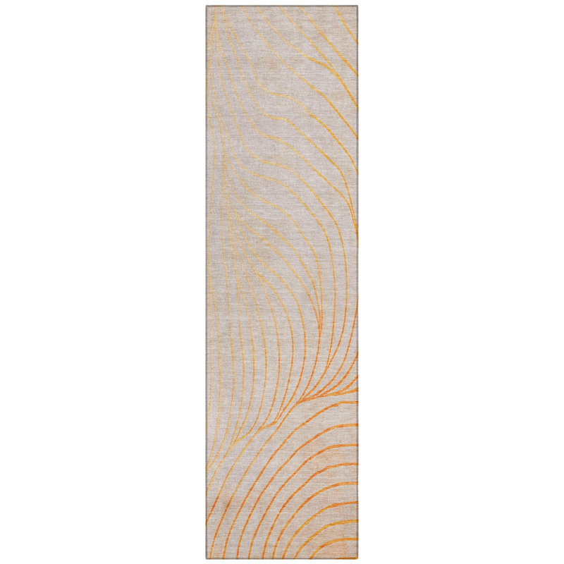 Machine Washable Indoor/Outdoor Xhevrie Orange Rug, Runner 2'3" x 7'6"