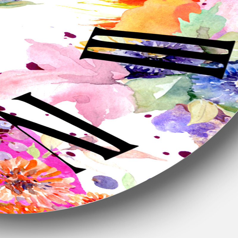 Horloge murale moderne Vibrant Wild Spring Leaves and Wildflowers VI, Surdimensionné