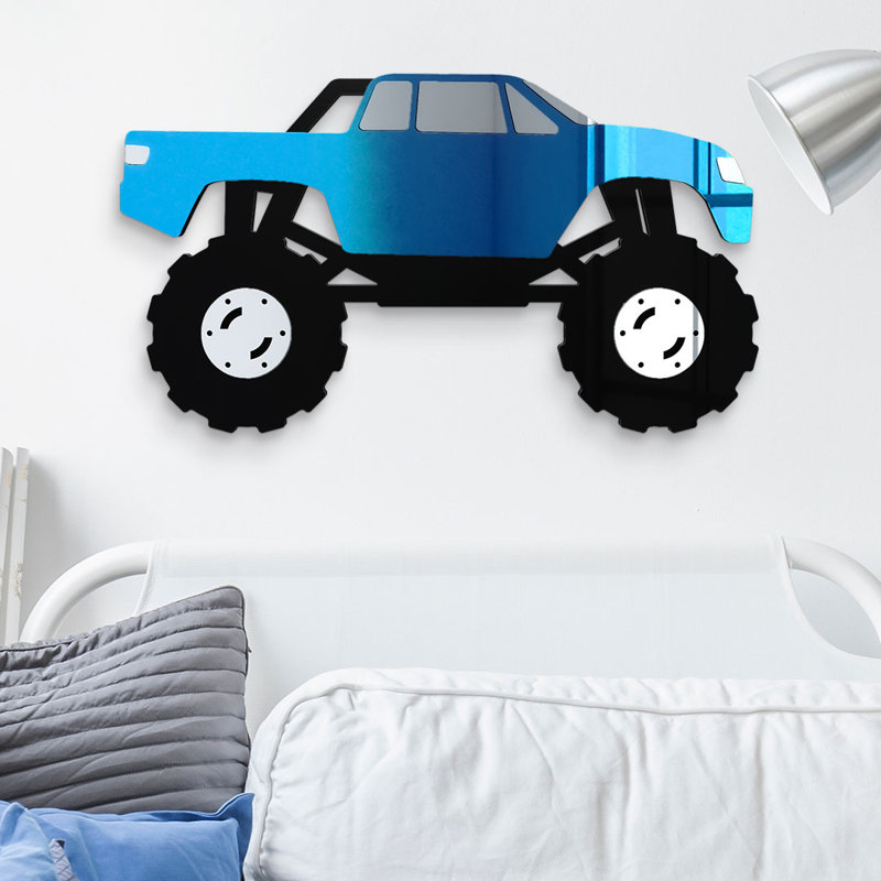 Monster Truck Mirrored Wall Hanging, 13" H x 26" W x 1" D, Blue