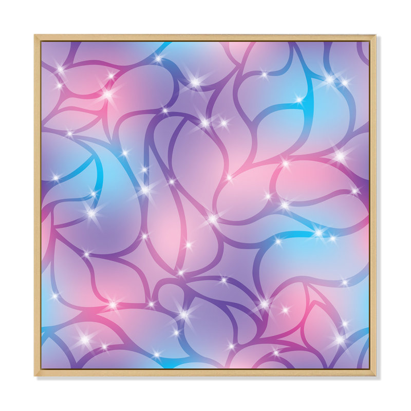 Violet et mauve abstrait avec étincelles - Impression sur toile, H 16 po x l 16 po x P 1 po, Cadre flottant en érable